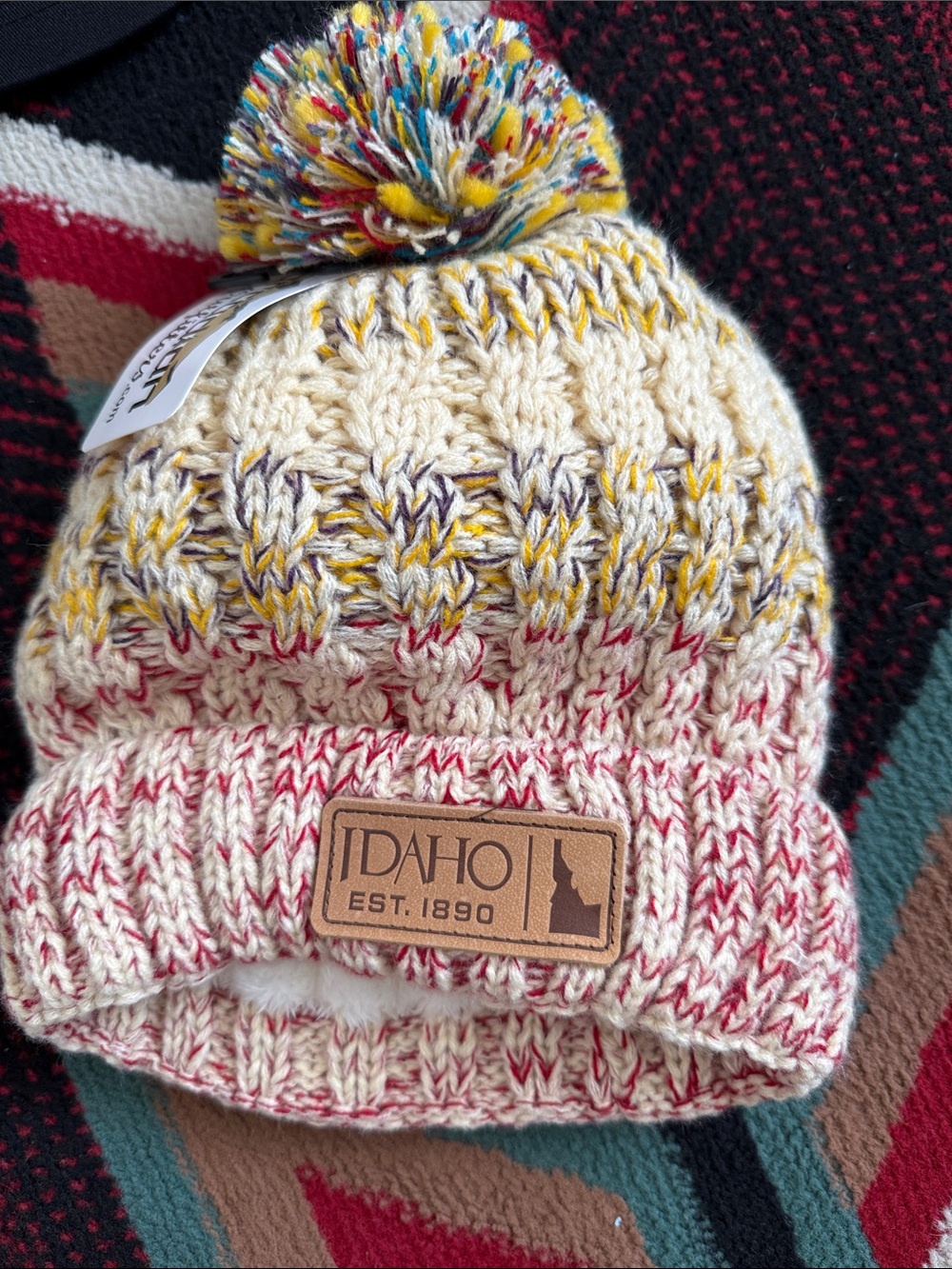 Kids Pom Beanie - Cream & Yellow Multicolor